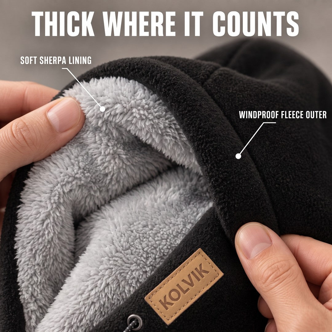 Thick sherpa lining inside the windproof fleece hood