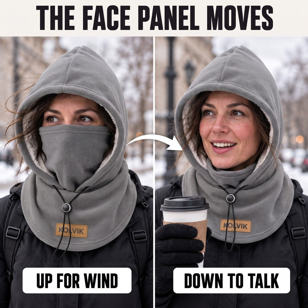 Face panel up for wind and down to talk